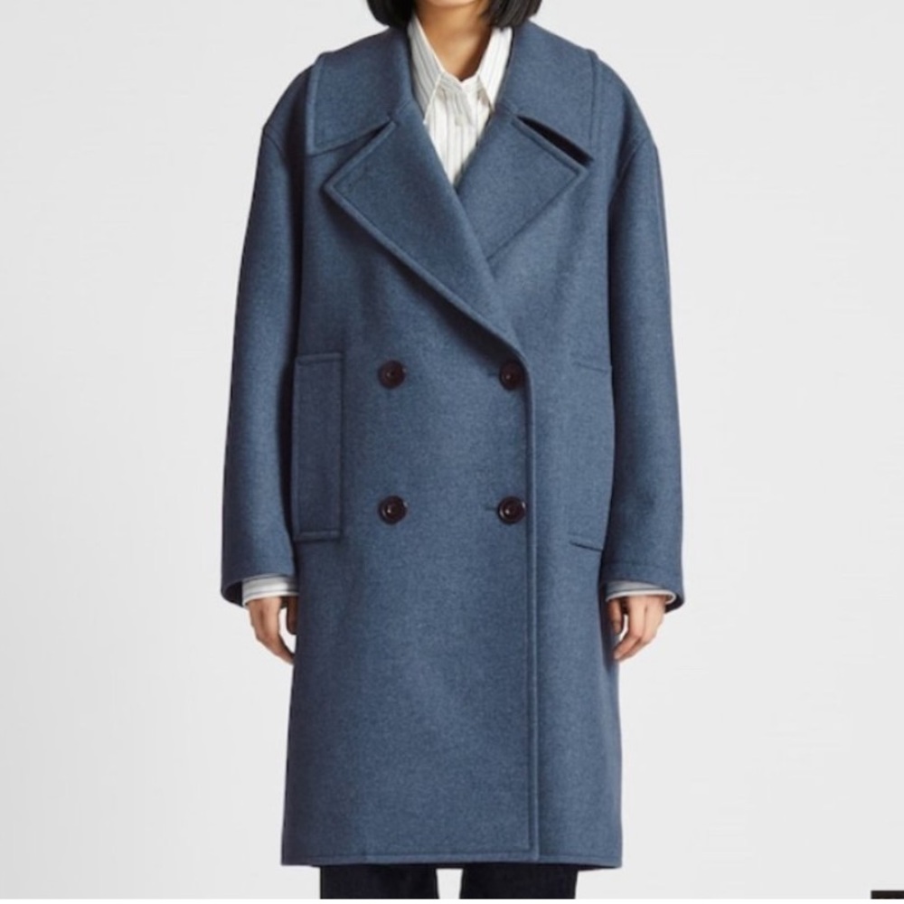 Uniqlo U Wool-blend Long Peacoat, Blue/Grey - Tagged XS but best fits S/M